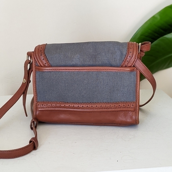 Cole Haan Tooled Leather Canvas Crossbody Purse Bag - Picture 2 of 8